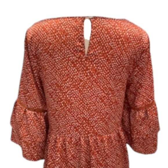 Jodifl Orange Boho Bell Sleeve Ruffle Hem Mini Dress S  Retro Festival Prairie - Picture 5 of 10